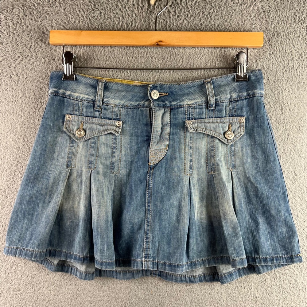 Xhilaration Blue Denim Pleated Skort Y2K Mini Skirt Light Wash XL(14/6) Junior